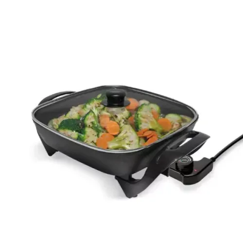 Sartén Olla Eléctrica Antiadherente Tapa Vidrio Negro