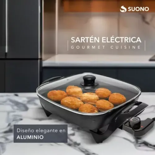 Sartén Olla Eléctrica Antiadherente Tapa Vidrio Negro