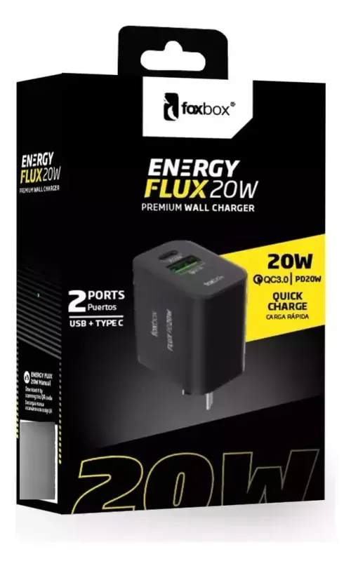 CARGADOR DE PARED FOXBOX FLUX 20W PD C/CABLE LIGHTNING