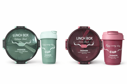SET LUNCHERA CON BOTELLA Y CUCHARA PLASTICA